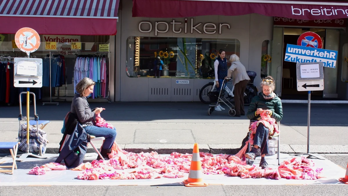Häkelaktion am PARK(ing) Day 2019 in Zürich