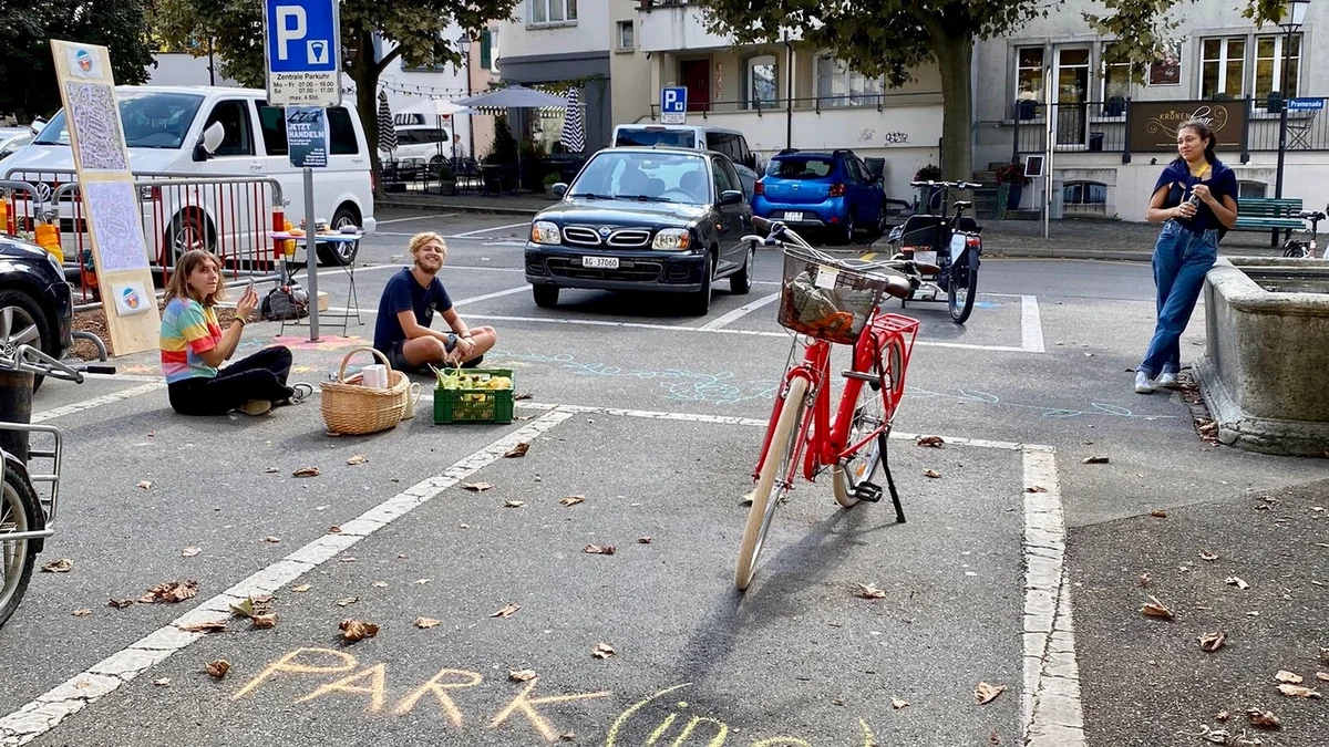 PARK(ing) Day 2021, Lenzburg, Kronenparkplatz Gemüse vom Pyrolysegrill statt Kühlergrill mit Regula, den Grünen und der Klimagru